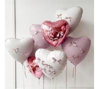 5/10 set di palloncini a forma di cuore con fiocco, 18 pollici, colore rosa perla, crema, rosa in foil, adatti per feste di compleanno, festa di nascità, matrimoni, addii al nubilato, anniversari, fes