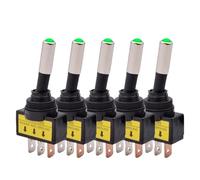 5/10pcs 12mm Auto Car LED Illuminated Toggle Switch ASW-15D SPST 2 Position 3pin ON OFF 12V 24V DC Red Green Blue Yellow White(Green LED,5PCS_24V)