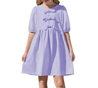 5-14 Anni Vestito Bambina Maniche Corte Elegante Abito Estivo A-Line con Tasca Abito Principessa per Ragazza Abiti da Sposa per Feste Completi Scolastici Abbigliamento Bambine