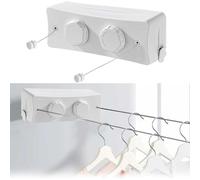 5.1M Stendibiancheria Retrattile da Parete,Corda da Bucato Riavvolgibile,Doppia linea invisibile in acciaio inox,con manopola, per balcone, lavanderia (bianco)