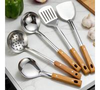 5/2 pezzi Set di utensili da cucina, include mestolo forato professionale, mestolo per minestra, spatola, raschietto, cucchiaio per riso fine, adatto per pentole in ghisa, può essere utilizzato per sa