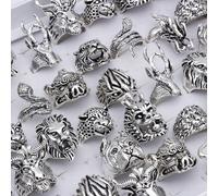 5/20/30pcs/Set Anelli da dito punk con design casuale e taglia casuale a forma di animale leone tigre tartaruga elefante serpente gufo per uomo e donna Tagli Unica,20 pezzi casuali,10 pezzi in modo ca