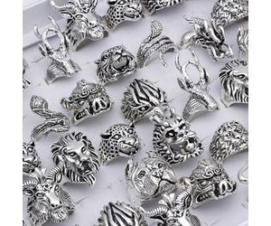 5/20/30pcs/Set Anelli da dito punk con design casuale e taglia casuale a forma di animale leone tigre tartaruga elefante serpente gufo per uomo e donna Tagli Unica,20 pezzi casuali,10 pezzi in modo ca
