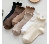 5/6 paia di calzini alla caviglia casual da donna con bordo a volant in colore unito, morbidi e confortevoli, adatti per uso quotidiano, all'aperto e attività sportive in tutte le stagioni, colori cas