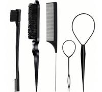 5/6 pezzi Set per acconciatura capelli per ragazze, 2 pezzi strumenti di styling superiori, 1 pezzo spazzola per capelli con setole, 1 pezzo spazzola per i bordi, 1 pezzo pettine a coda di topo per ra