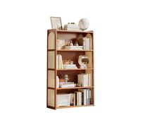 5/6 Tier Bookcase Modern Style Tall Bookcase Floor Storage Shelf Multipurpose Cabinet Rattan side panels for Living Room Study Bedroom Office Brown-5F 50cm