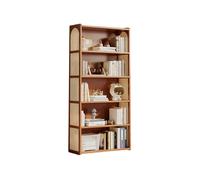 5/6 Tier Bookcase Modern Style Tall Bookcase Floor Storage Shelf Multipurpose Cabinet Rattan side panels for Living Room Study Bedroom Office Brown-6F 50cm
