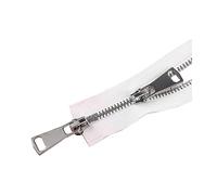 5# 60/70/80/90/100/120/150cm Doppi cursori Chiusura automatica con cerniera in metallo Cerniera per giacca, Bianco, 60cm