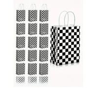 5/8/10/15/24 pezzi Borse da caramelle a scacchi bianche e nere con manici - Gadget per feste a tema gare automobilistiche, compleanni, borse regalo e da lavoro artigianale, unisex, per Natale Tagli Un