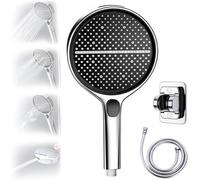 5.9" High-Pressure Handheld Shower Head with 4 Spray Modes,Pressure-Boosting Handheld Showerhead,Detachable Hose & Adjustable Bracket,Self-Cleaning Silicone Nozzles for Bathroom (Silver)