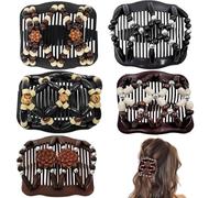5 accessori per capelli elastici con perline, clip elastiche regolabili, senza pieghe, per capelli ricci spessi e ondulati, per chignon vintage, per donne e ragazze (misti)