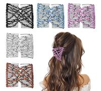 5 accessori per capelli elastici con perline, clip elastiche regolabili, senza pieghe, per capelli ricci spessi e ondulati, per chignon vintage per donne e ragazze (nero, marrone, bianco, blu, rosa)