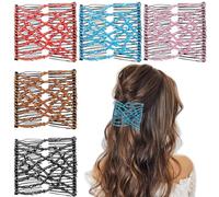 5 accessori per capelli elastici con perline, clip elastiche regolabili, senza pieghe, per capelli ricci spessi e ondulati, per chignon vintage per donne e ragazze (nero, rosso, marrone, rosa, blu)