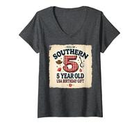 5 And Full of Southern Charm USA Regalo di Compleanno Maglietta con Collo a V, Donna, Grigio Scuro, M