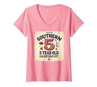 5 And Full of Southern Charm USA Regalo di Compleanno Maglietta con Collo a V, Donna, Rosa, XL