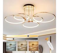 5 Anelli Rotondi Design Oro LED Plafoniera, Lampadario Ø93cm | 108W Dimmerabile Continuo, Pendente Placcato In Metallo Creativo, Lampada Moderna Per Soggiorno In Camera Letto Studio Ufficio