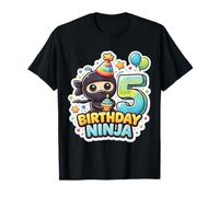 5 Anni di Compleanno Ninja Boys Five 5th Fifth Kids Party Fun Maglietta