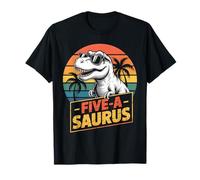 5 Anni Dinosauro Compleanno 5 ° T Rex Dino Five Saurus Maglietta