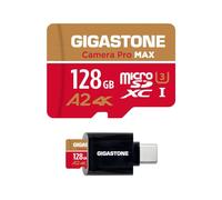 [5 Anni Recupero Dati Gratuito] GIGASTONE 128GB Scheda MicroSD con Lettore di Scheda USB3.2 Tipo C, Camera Pro MAX, Scheda di Memoria A2 V30 MicroSDXC, 4K UHD Video, Fino a 120/80 MB/s con Adattatore