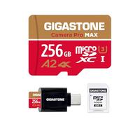 [5 Anni Recupero Dati Gratuito] GIGASTONE 256GB Scheda MicroSD con Lettore di Scheda USB3.2 Tipo C, Camera Pro MAX, Scheda di Memoria A2 V30 MicroSDXC, 4K UHD Video, Fino a 130/85 MB/s con Adattatore