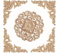 5 applique in legno per decorazione di mobili, decalcomanie in legno non finito con pezzi angolari per armadietti, porte, letto, guardaroba, intaglio, onlay fai da te in stile classico