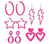 5 Articoli Orecchini A Cerchio Vintage Al Neon Orecchini Neon Vintage Orecchini Al Neon Stella Glitterata Cuore Moda Retrò Esagerazione Adatta per Accessori per Feste Anni '80 E '90