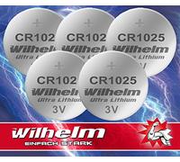5 batterie a bottone al litio CR1025 CR 1025 WILHELM, 3 V, 32 mAh, ø10 x 2,5 mm, DL1025