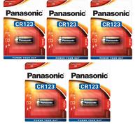 5 BATTERIE LITIO CR123 123 PANASONIC DL123A CR17345 K123 3V ALLARME DRONE TORCIA