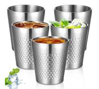 5 bicchieri in acciaio inox, 300 ml, impilabili a doppia parete, in metallo, infrangibili, motivo a martello, tazze da campeggio, tazze isolate in acciaio inox, per birra, succhi di frutta, acqua