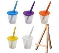 5 bicchieri per vernice, 5 pennelli da pittura, 1 supporto per pittura, tazza per lavare 'pennello', tazza per miscelare la vernice con coperchio