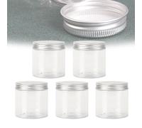 5 bottiglie vuote in PET trasparente con tappo a vite in alluminio da 250 ml, mini contenitori ricaricabili per oli essenziali, polveri, crema, unguenti, campioni di trucco, 68 x 85 mm