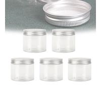 5 bottigliette vuote in PET trasparente con tappo a vite in alluminio da 50 ml, mini contenitori ricaricabili per oli essenziali, polveri, crema, unguenti, campioni di trucco, 49 x 48 mm