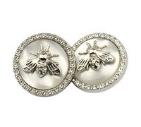 5 bottoni rotondi in metallo con strass a forma di ape, per cucito, artigianato fai da te, creazione di gioielli (bianco argento, 23 mm)