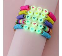 5 braccialetti di perline in argilla polimerica a forma di cuore che si illuminano al buio | Elastici, colori misti, adatti per e feste, placcatura in metallo non
