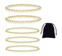 5 Bracciali Di Perle E 1 Borsa Per Gioielli, Set Di Bracciali, Braccialetto D'Oro, Braccialetto Elasticizzato, Braccialetto Da Donna, Braccialetto Semplice Alla Moda