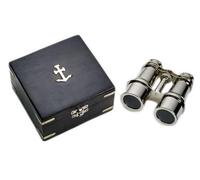 5" Brass Binoculars with Nickel Finish and Wooden Box Nautical Tropical Home Decor