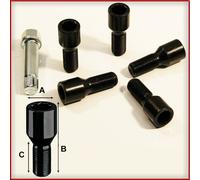 5 Bulloni Stellari Neri + Chiave Stellare 14x1.5X28 VW / Audi / Seat / Skoda /