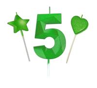 5 candele 3D a forma di diamante, colore verde glitterato, altezza 7 cm, colore verde glitterato, decorazione e celebrazione per adulti/bambini/feste in famiglia (verde, 7 cm 3D numero 5)