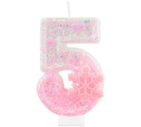 5 candele di compleanno glitterate con fiocco di neve rosa numero 5 candele per torte, decorazioni per 5° compleanno per ragazze, decorazioni per torte a tema congelato, per ragazze e donne, forniture