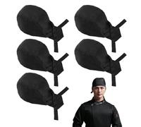 5 Cappelli da Cucina per Uomo e Donna - Berretto Regolabile, Lungo a Bandana, Alto - per Ristorante (Nero)