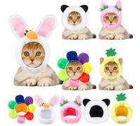 5 cappelli da gatto, adorabile cappello da coniglietto con orecchie, divertente, per gatti e cani di piccola taglia, accessorio per feste in costume (panda, coniglio, ananas, fragola, fiore)