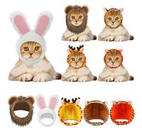 5 cappelli da gatto adorabili con orecchie, divertenti cappelli da criniera per gatti e cani di piccola taglia, accessorio per feste in costume (coniglio, leone, leopardo, tigre, giraffa)