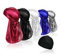 5 cappucci setosi Durag con coda lunga e 1 pezzo di seta Wave Cap perfetto per gli uomini 360 onde