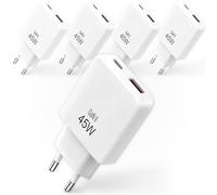 5 caricabatterie rapido 45 W compatto USB C e USB A - caricabatterie per iPhone 17 - ultima tecnologia GaN 2026 - presa di alimentazione per iPhone, Samsung e computer portatili, colore: bianco