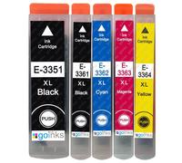 Go Inks 1 Set di 5 cartucce d'inchiostro sostitutive per Epson T3357 (serie 33XL), compatibili, non OEM, per stampanti Epson Expression Premium (5 inchiostri), nero, nero fotografico, ciano,