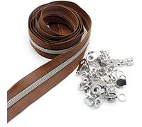 5# Cerniere a rotolo 9,1 m Argento metallizzato Nylon Coil denti cerniera Nastro marrone con 25 pezzi di cursori argento per cucito fai da te Borsa artigianale su misura Leekayer