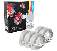 5 Compatibili Rotoli bianco su argento 9mm x 3m Nastri a rilievo (plastica, autoadesive) per DYMO 3D Omega e Junior Goffratura macchina