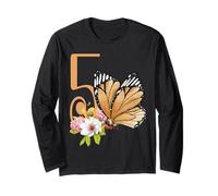 5° compleanno farfalla festa ragazze arancione floreale Kids Five 5 Maglia a Manica