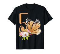 5° compleanno farfalla festa ragazze arancione floreale Kids Five 5 Maglietta