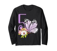 5° compleanno farfalla festa ragazze viola floreale Kids Five 5 Maglia a Manica